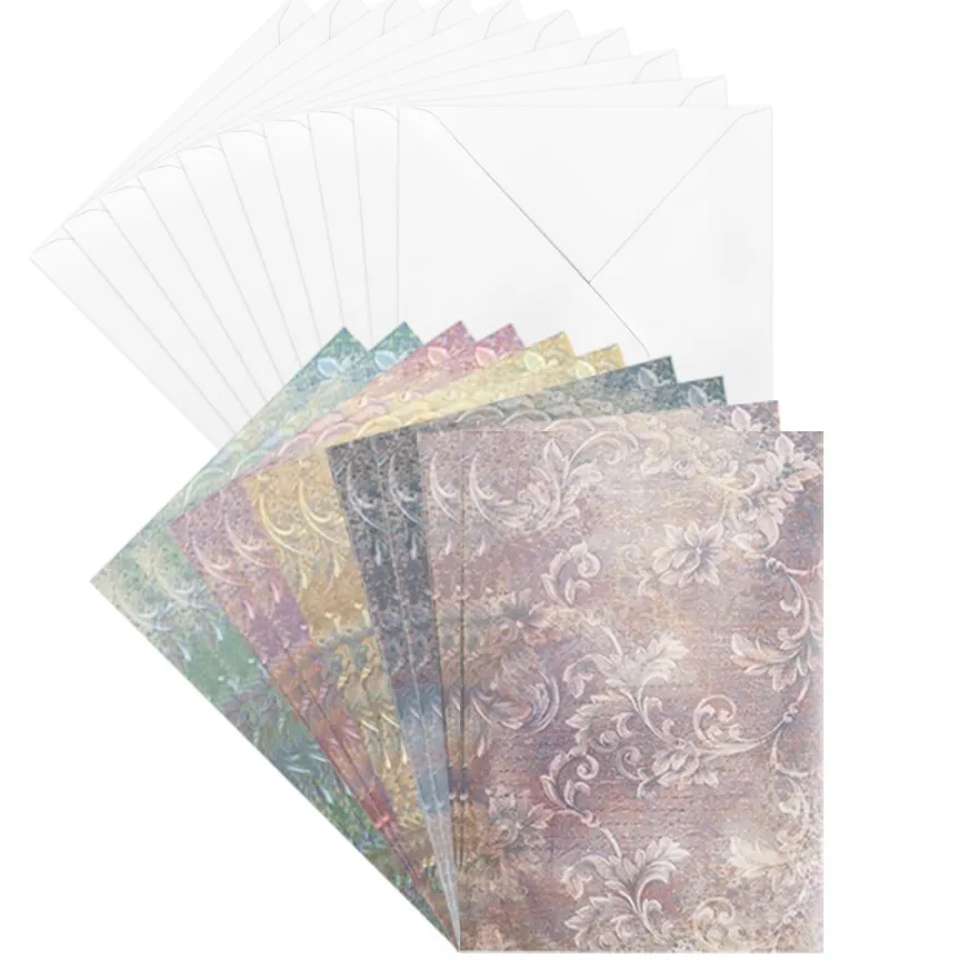 Motiv-Grußkarten, Vintage-Ornamentik 2, 5 Farben, 11,5cm x 16,5cm, inkl. Umschläge, 10 Stück
