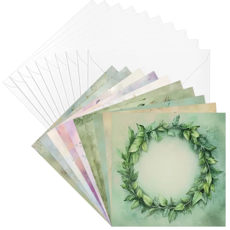 Motiv-Grußkarten, Zarte Blumenkränze, 16cm x 16cm, 10 Designs, inkl. Umschläge, 10 Stück