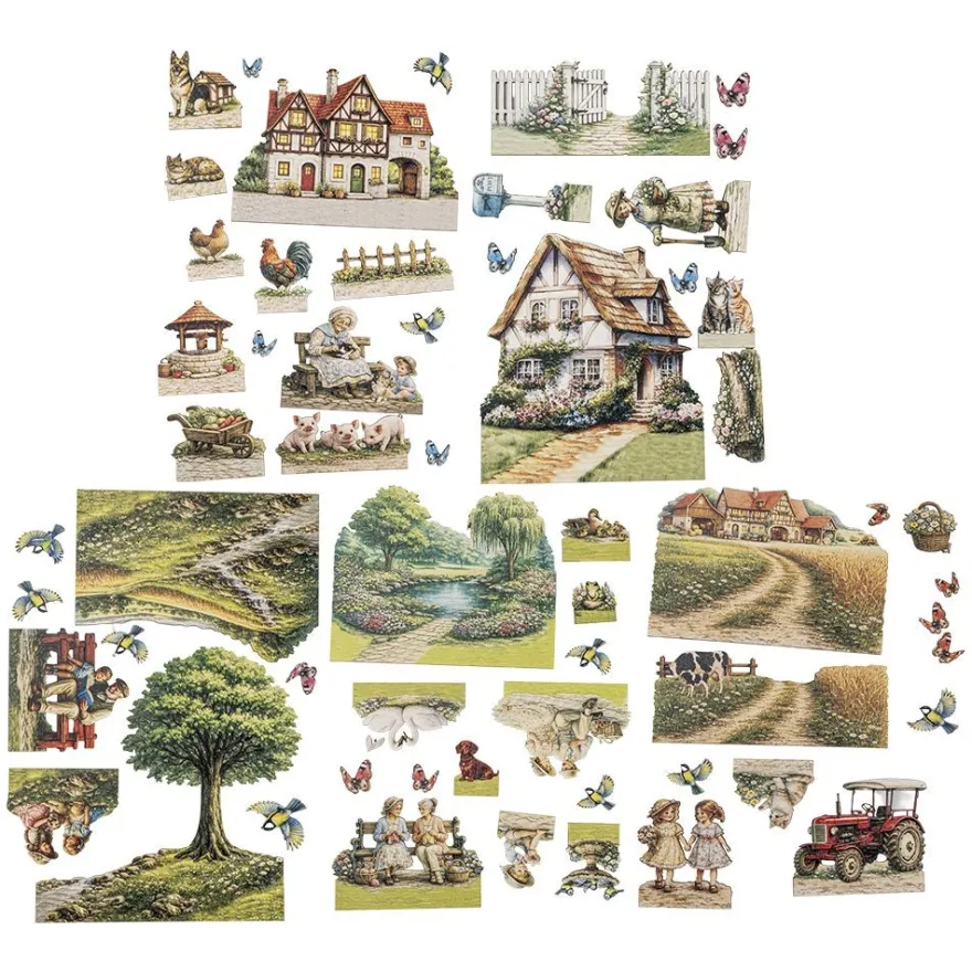 Motiv-Holz-Laserbogen, Land-Idylle, DIN A4, 2mm stark, farbig bedruckt, 5 Stück