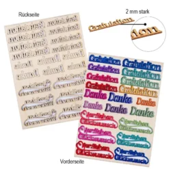 Motiv-Holz-Laserbogen, Schriften, DIN A4, 2mm stark, farbig bedruckt, 5 Stück