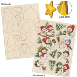 Motiv-Holz-Laserbogen, Winter & Weihnachten 2, DIN A4, 2mm stark, farbig bedruckt, 5 Stück