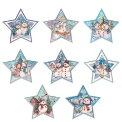 Motiv-Windradfolien, Perlmutt-Mosaik-Optik, Sterne, Schneemänner, 23,8cm x 24,9cm, 8 Designs, 8 Stk