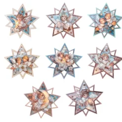 Motiv-Windradfolien, Perlmutt-Mosaik-Optik, Sterne, Engel, 24,9cm x 25cm, 8 Designs, 8 Stück