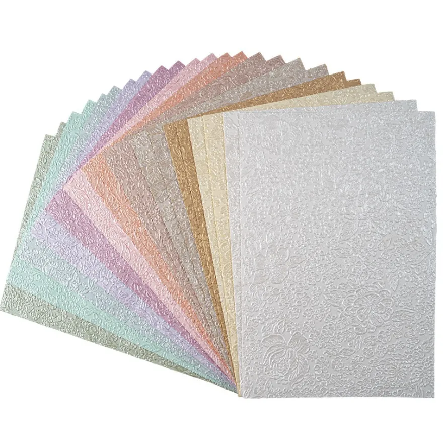 Naturpapiere, Florales Design 3, DIN A4, 12 versch. Farben, handgemacht, veredelt, geprägt, 24 Bogen