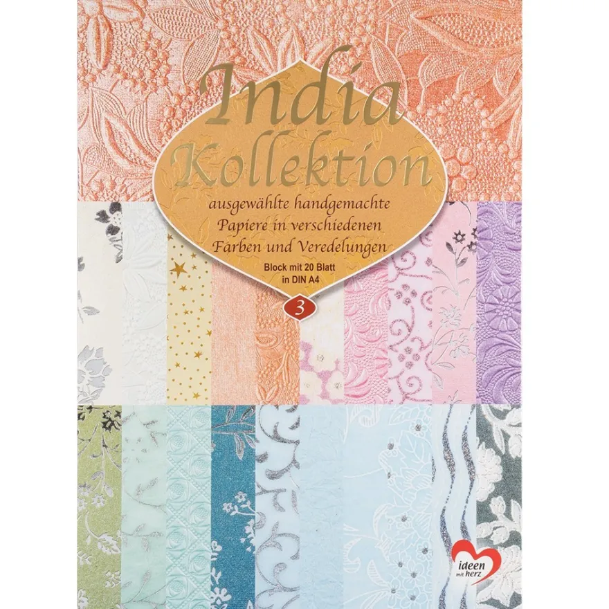 Naturpapiere, India Kollektion, DIN A4, Block mit 20 Blatt, Sortierung 3