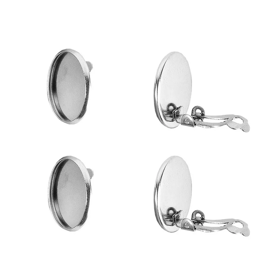 Ohrclips mit Fassung, Ø 18mm, silber, 4 Stück