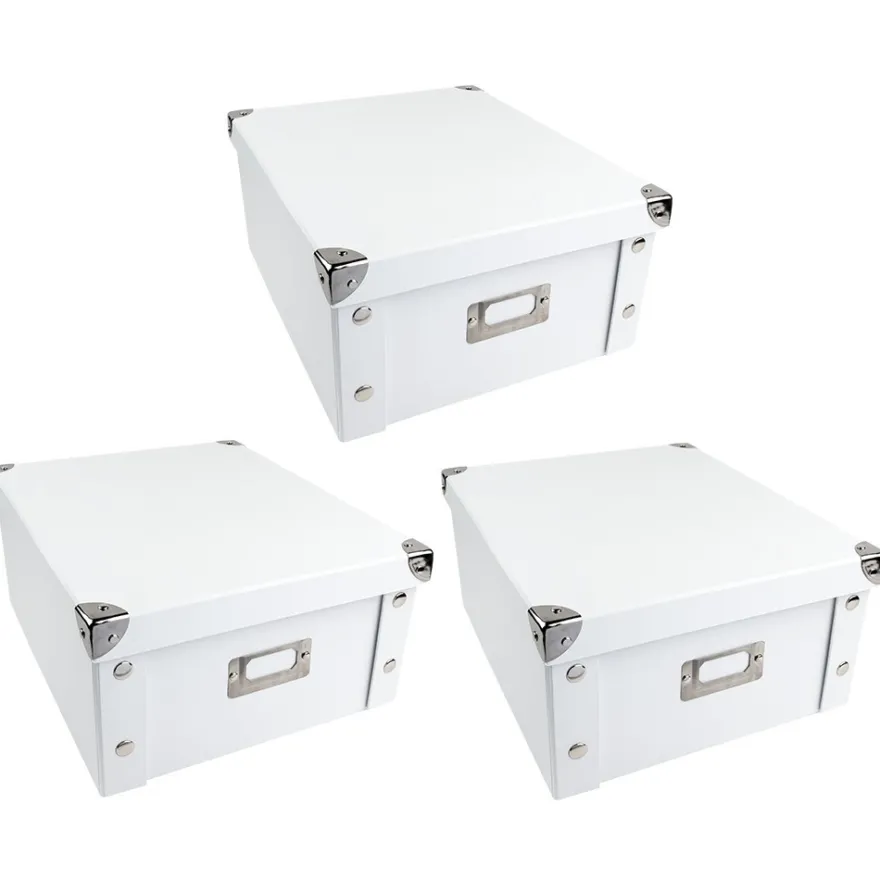 Ordnungsboxen, faltbar, mit Deckel, 31cm x 26cm x 14cm, weiß, 3 Stück