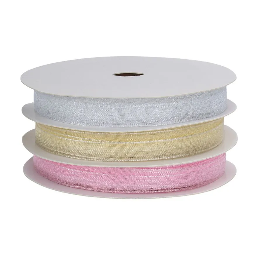 Organzabänder, je 10m lang, 6mm breit, 3 Farben: weiß, creme, rosa, 3 Stück