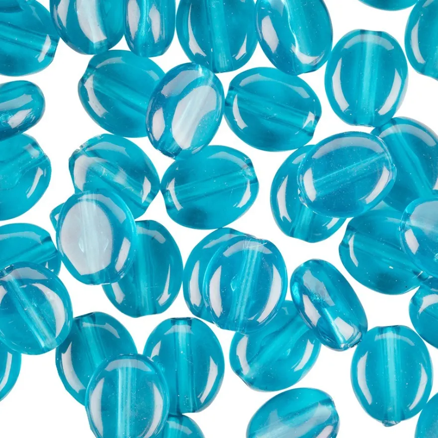Oval-Perlen, transparent, 8mm, petrol, 100 Stück