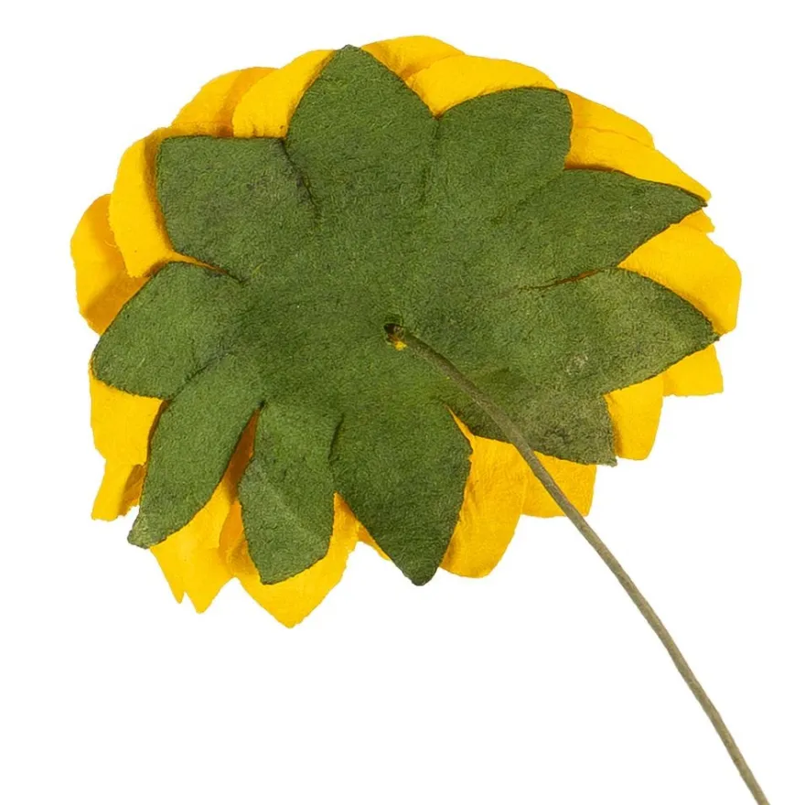 Papier-Blüten, am Draht, Sonnenblume, Ø3,5cm, 7cm langer Draht, 10 Stück