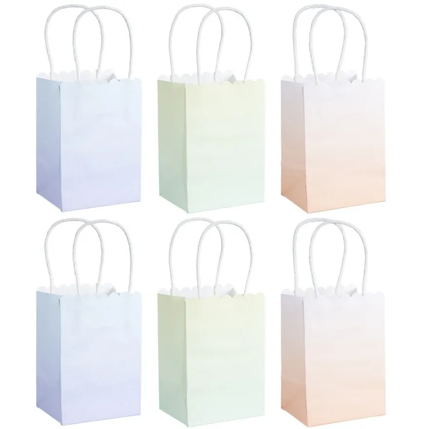 Papiertaschen, Farbverlauf, mit Henkel, 14cm x 10cm x 8cm, mit Wellenrand, 3 Farbvarianten, 6 Stück