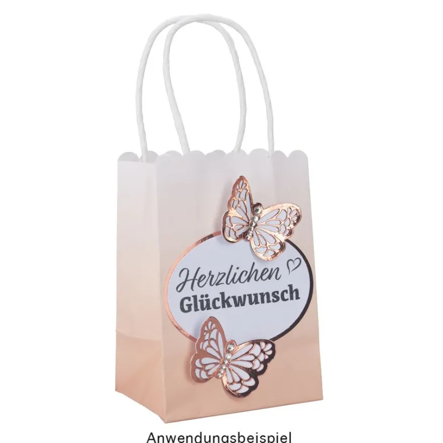 Papiertaschen, Farbverlauf, mit Henkel, 14cm x 10cm x 8cm, mit Wellenrand, 3 Farbvarianten, 6 Stück