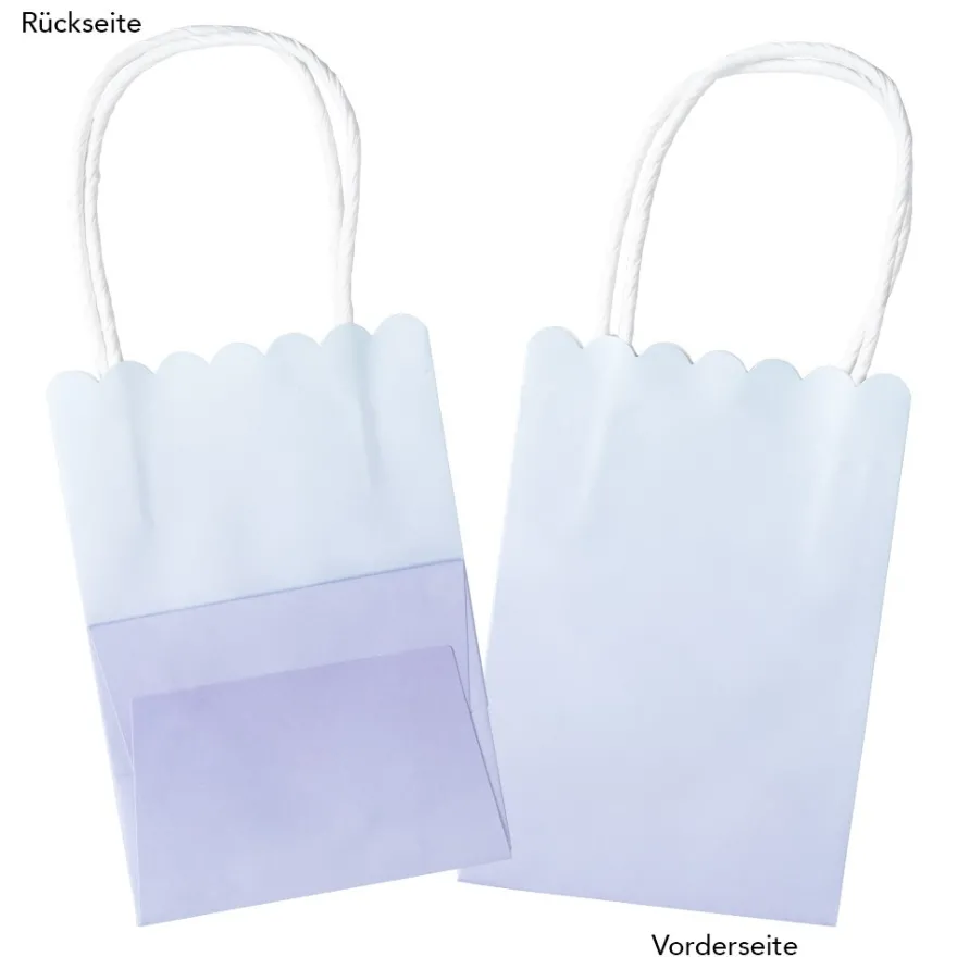 Papiertaschen, Farbverlauf, mit Henkel, 14cm x 10cm x 8cm, mit Wellenrand, 3 Farbvarianten, 6 Stück