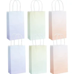 Papiertaschen, Farbverlauf, mit Henkel, 20cm x 12cm x 6cm, mit Wellenrand, 3 Farbvarianten, 6 Stück