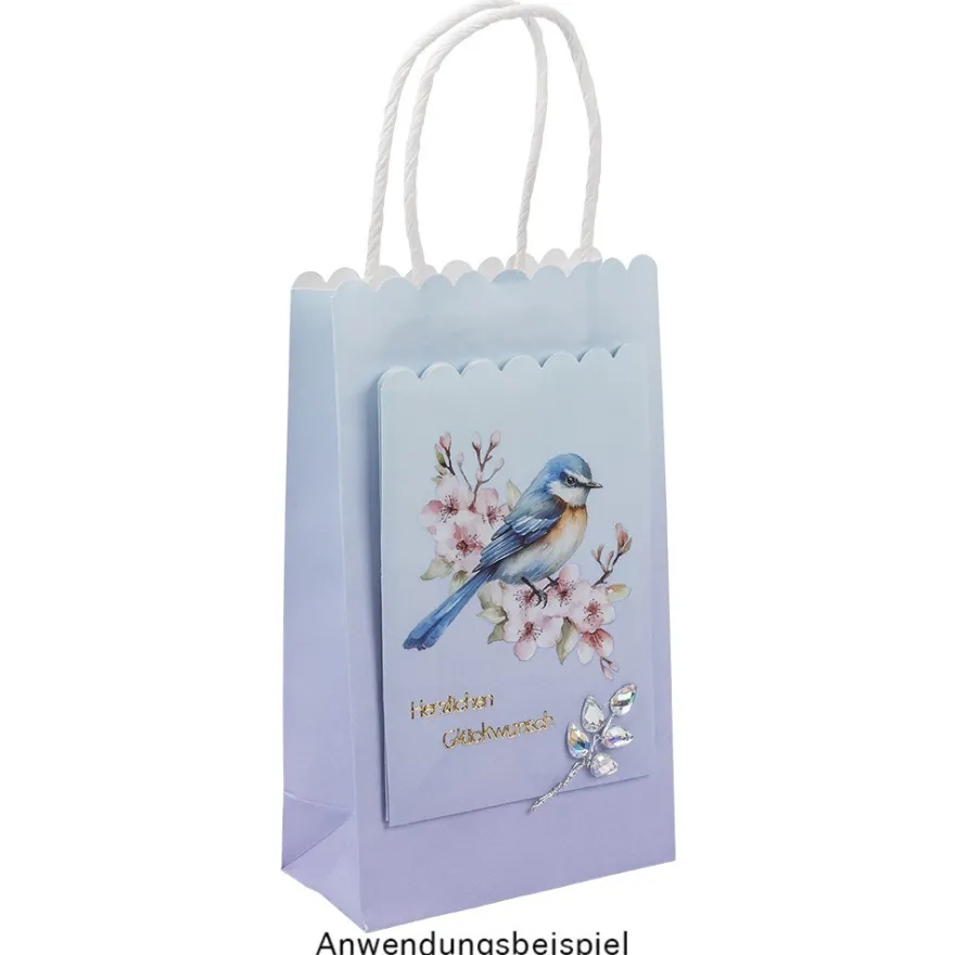 Papiertaschen, Farbverlauf, mit Henkel, 20cm x 12cm x 6cm, mit Wellenrand, 3 Farbvarianten, 6 Stück