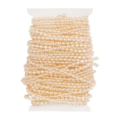 Perlen-Band, 10m lang, Perlen: Ø 3mm, transparent, creme