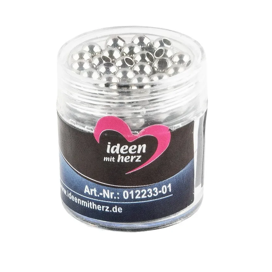 Perlen, Edelstahl, 4mm, silber, 60 Stück