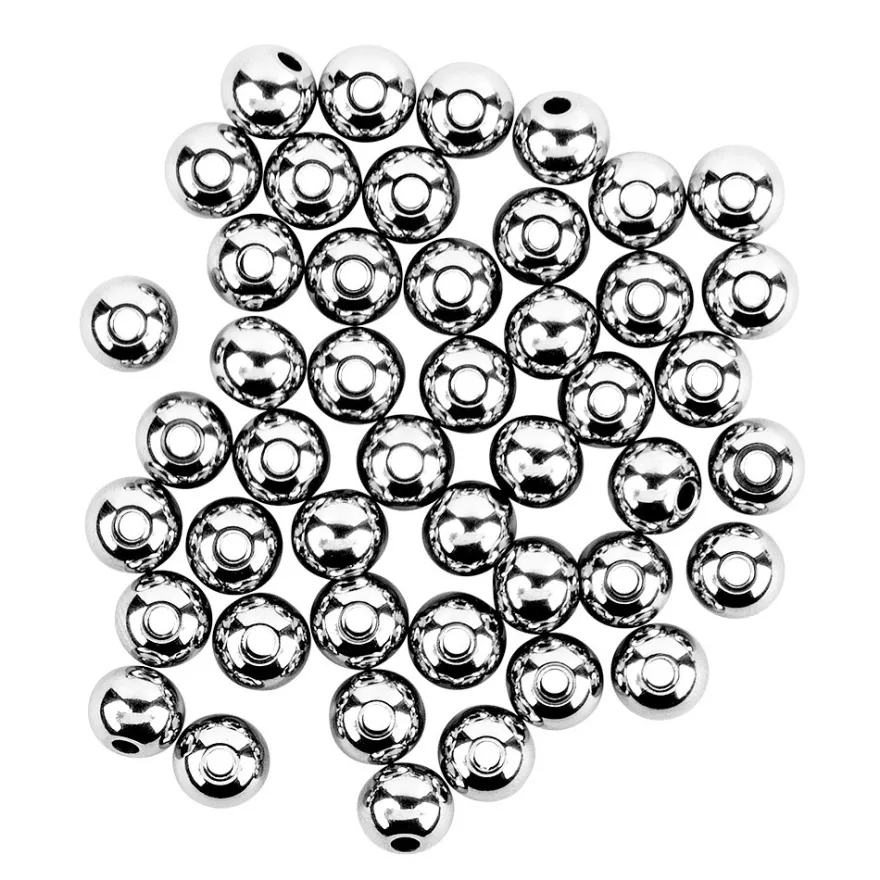 Perlen, Edelstahl, 6mm, silber, 45 Stück