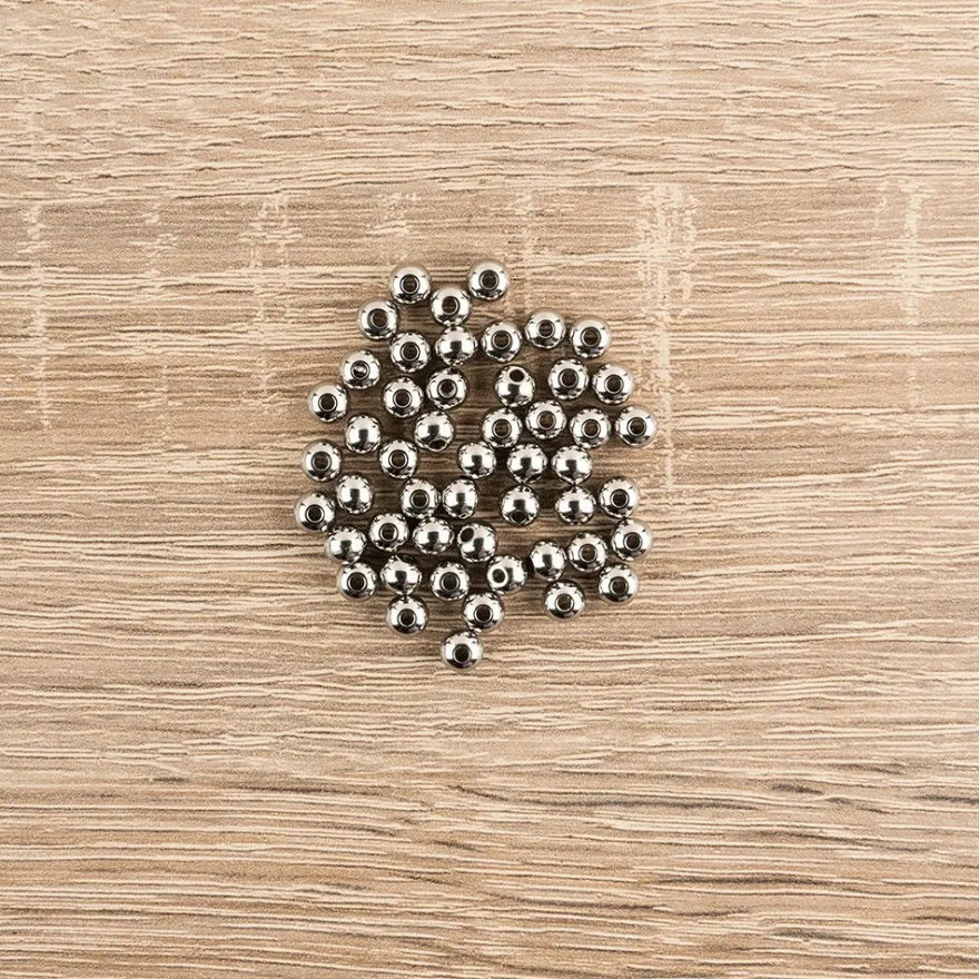 Perlen, Edelstahl, 5mm, silber, 50 Stück