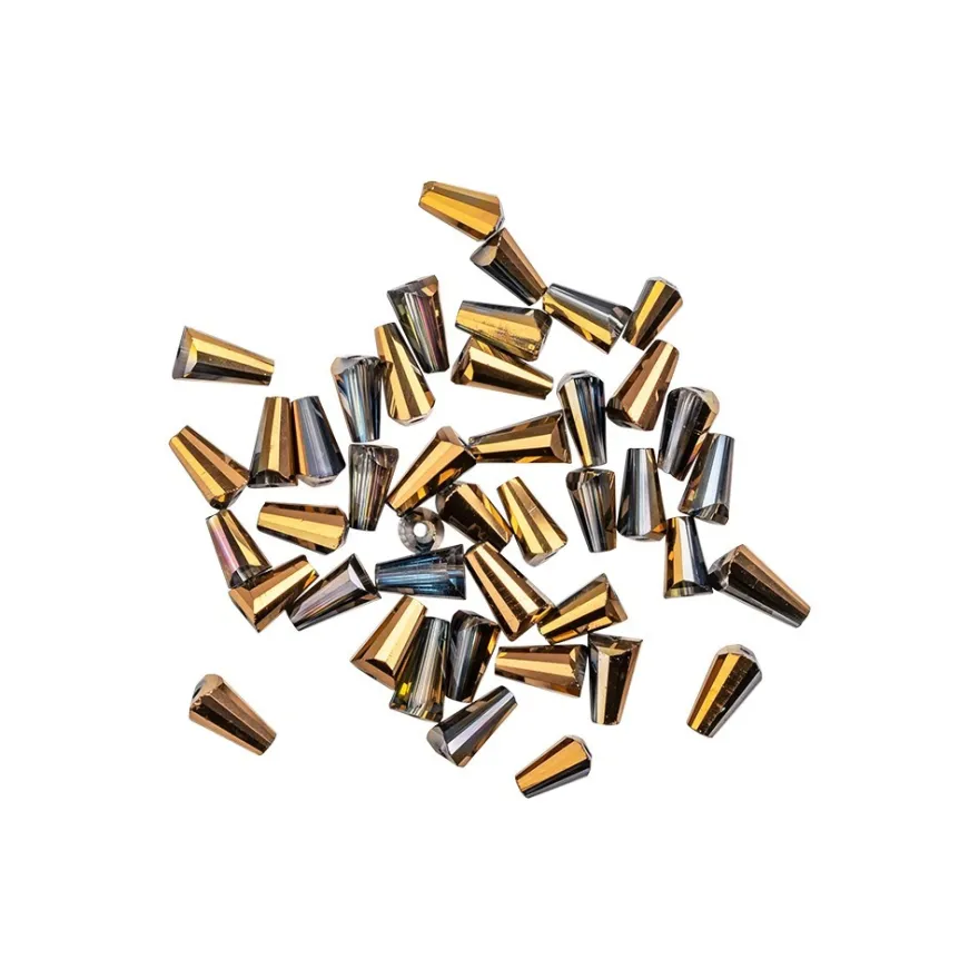 Perlen, Kegel, 3mm x 6mm, zweifarbig, klar, kupfergold-metallic, 40 Stück