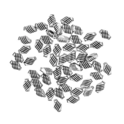 Perlen, mit Streifen-Relief, 9mm x 6mm, silber, 50 Stück