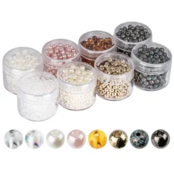 Perlen, Ø 5mm, je Dose 200 Stück, 8 versch. Farben und Oberflächen, 8 Dosen