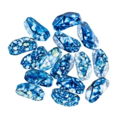 Perlen, Naturstein-Form, 3,1cm x 1,6cm, blau/weiß/gelb marmoriert, mit Facetten, 15 Stück
