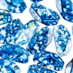 Perlen, Naturstein-Form, 3,1cm x 1,6cm, blau/weiß/gelb marmoriert, mit Facetten, 15 Stück