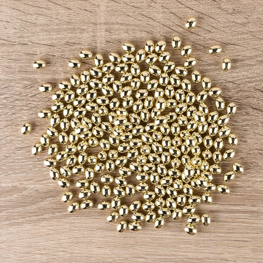 Perlen, Oval 2, 0,9cm x 0,7cm, hellgold, 210 Stück