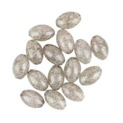 Perlen, oval, 2cm x 1,3cm, transparent mit silbernen Einschlüssen, 15 Stück