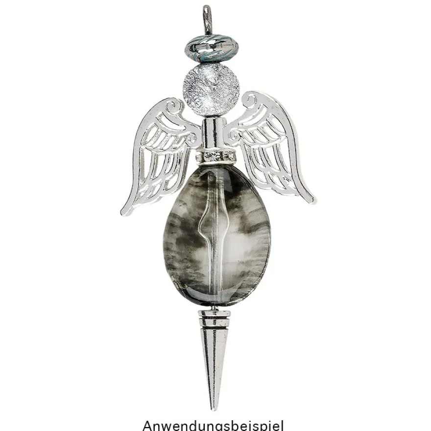 Perlen, Oval, 2-farbig, 2,4cm x 1,9cm x 0,9cm, transparent, klar-schwarz, 13 Stück