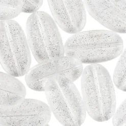Perlen, Oval, Glitzer, 2,9cm x 1,6cm x 0,4cm, klar-transparent, mit Silber-Glitzer, 22 Stück