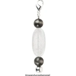 Perlen, Oval, Glitzer, 2,9cm x 1,6cm x 0,4cm, klar-transparent, mit Silber-Glitzer, 22 Stück