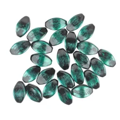 Perlen, Oval, marmoriert, 1,9cm x 1,1cm, schwarz-türkis, 22 Stück