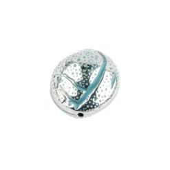 Perlen, Oval, metallic, 2cm x 1,8cm x 1,4cm, silber-türkis, 12 Stück