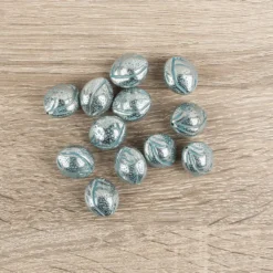 Perlen, Oval, metallic, 2cm x 1,8cm x 1,4cm, silber-türkis, 12 Stück