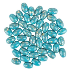Perlen, Oval, Türkis, 1,4cm x 0,9cm, türkis-gold, 43 Stück