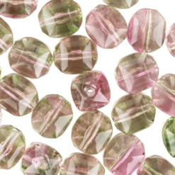 Perlen, Quader, facettiert, 1,3cm x 1,2cm, rosa-hellgrün, 28 Stück