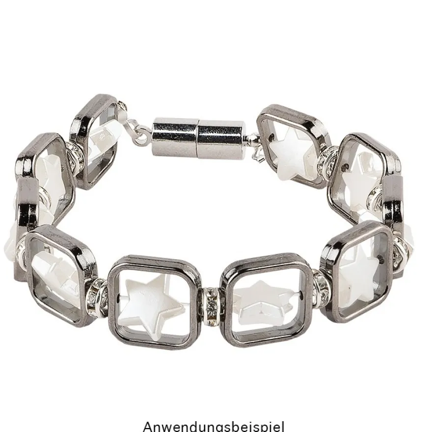 Perlenrahmen, Quadrat, außen: 1,4cm x 1,4cm, innen: 1cm x 1cm, antik-silber, 25 Stück