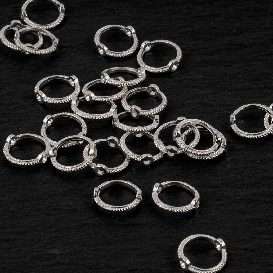 Perlenrahmen, rund, mit Zierrand, außen Ø 1,1cm, innen Ø 0,9cm, silber, 24 Stück