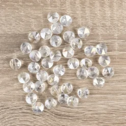 Perlen, rund, flach, Ø 1cm, facettiert, transparent, klar, irisierend, 40 Stück