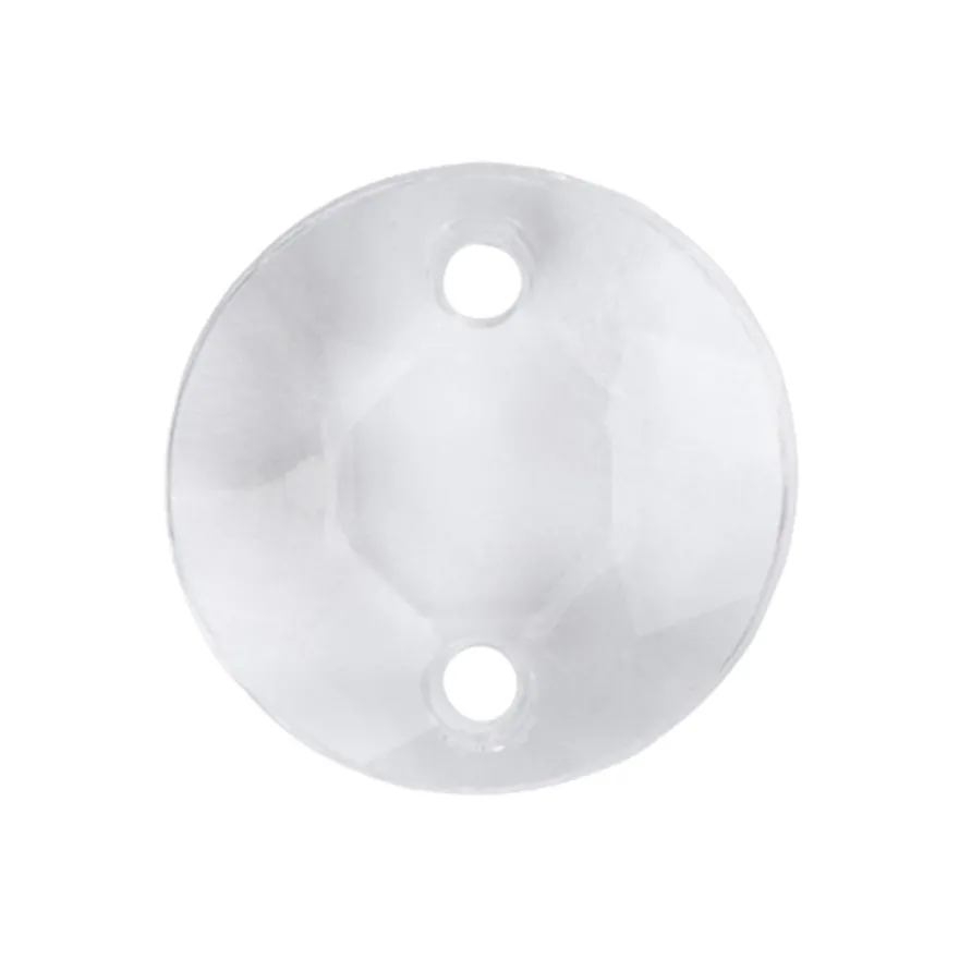 Perlen, rund/flach, Ø14mm, 5mm stark, mit je 2 Löchern, klar, facettiert, 80 Stück