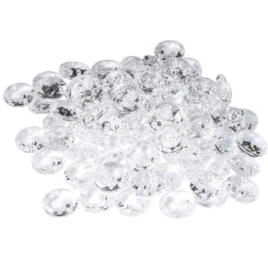 Perlen, rund/flach, Ø14mm, 5mm stark, mit je 2 Löchern, klar, facettiert, 80 Stück