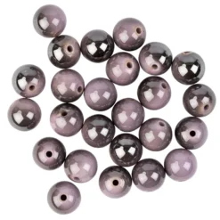 Perlen, rund, glänzend, Ø 1,4cm, Hämatit-Optik, silber, grau, flieder, 25 Stück