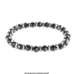 Perlen, rund, glänzend, Ø 6mm, 38cm langer Strang, schwarz, facettiert, 60 Stück