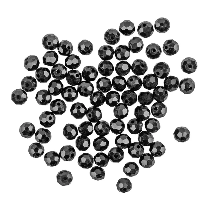 Perlen, rund, glänzend, Ø 6mm, 38cm langer Strang, schwarz, facettiert, 60 Stück