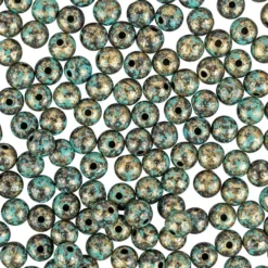 Perlen, Rund, marmoriert, Ø 0,8cm, hellgold mit grüner Patina, 230 Stück
