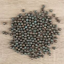 Perlen, Rund, marmoriert, Ø 0,8cm, kupfer mit grüner Patina, 230 Stück