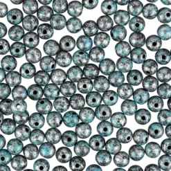 Perlen, Rund, marmoriert, Ø 0,8cm, silber mit grüner Patina, 230 Stück