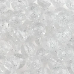 Perlen, rund mit Glitzer, Ø 0,9cm, transparent, klar, mit silbernem Glitzer, 100 Stück